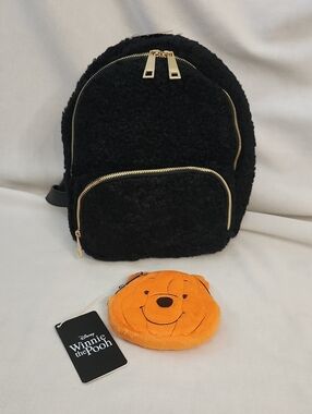 Loungefly "Winnie the Pooh" Plush Coin Pouch with Black Sherpa Mini Backpack